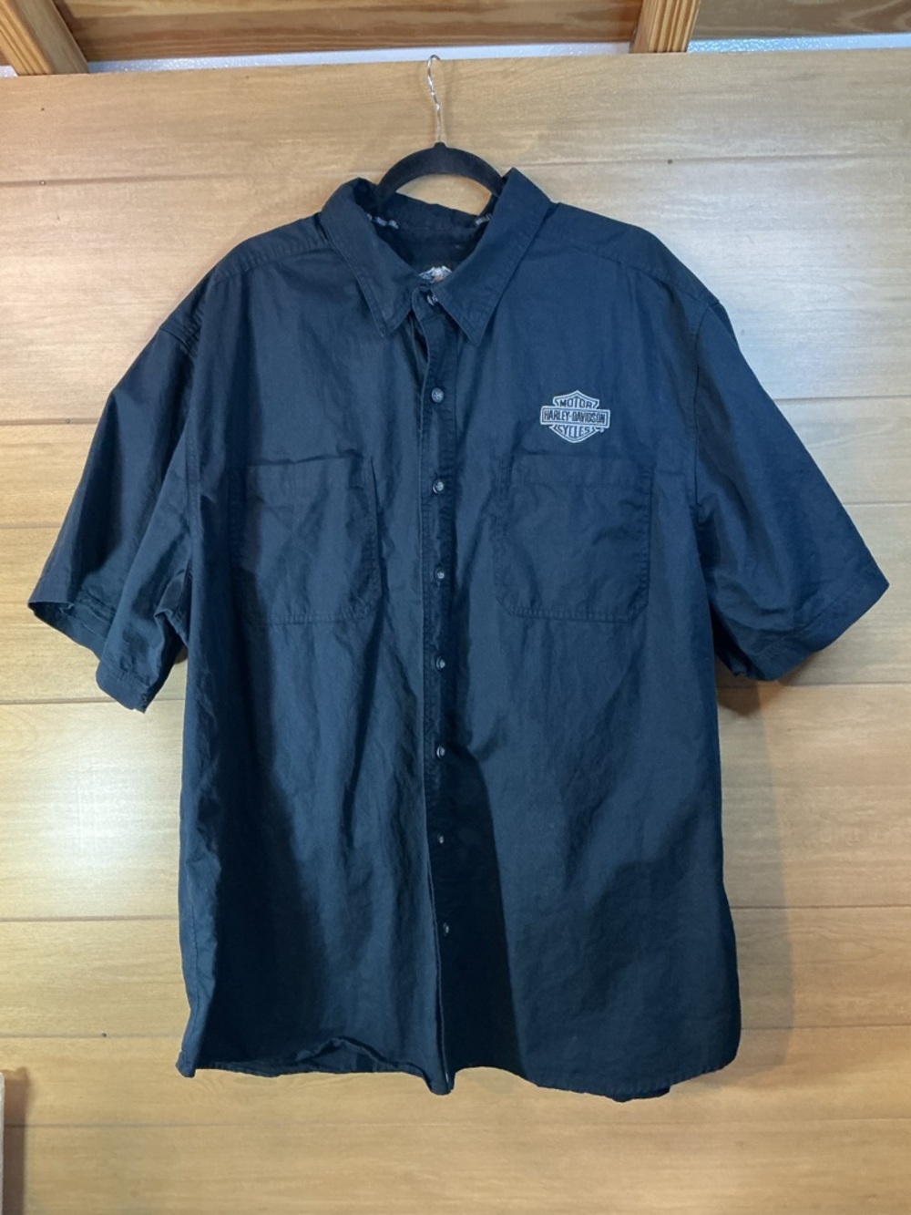Harley Davidson Button Up Shirt Mens 3XL Black Short Sleeve Logo Casual